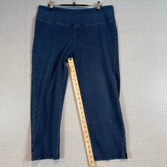 Women with Control Indigo Blue Pull On Crop Jeans High Rise QVC L Tummy Control - Picture 6 of 7